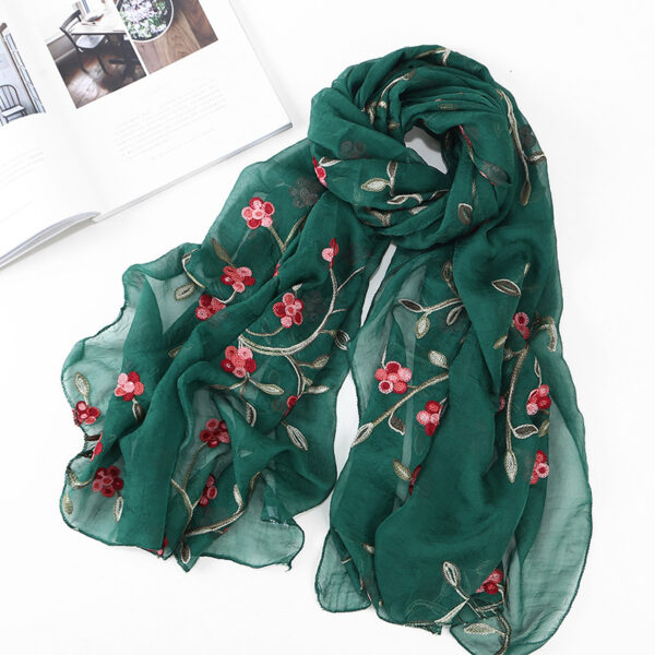 Chiffon Flower Embroidered Silk Scarf | A Statement of Elegance and Style